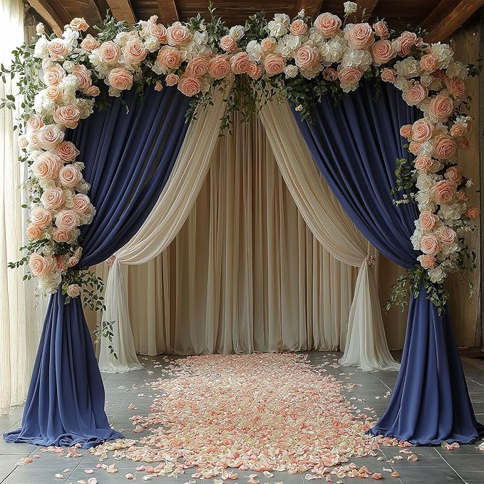 20x10ft Wrinkle Free Navy Blue Backdrop Curtain for Parties Soft Fabric Drapes Wedding Curtain Backdrop for Birthday Party Decorations Background for Photography 5x10ft, 4 Panels