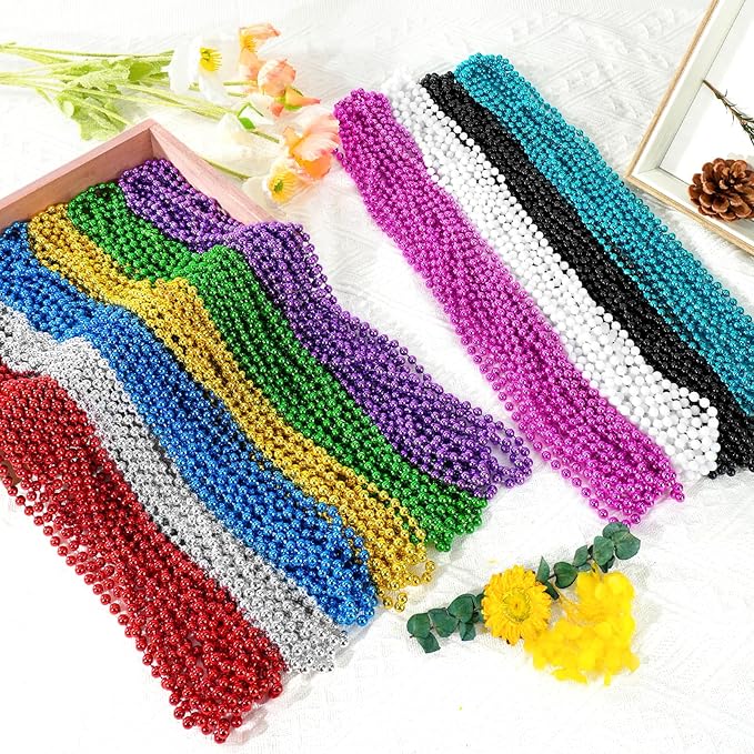 SHAOQINLIN 30 PCS Mardi Gras Beads Necklaces, 10 Colors 33 Inch Colorful Bead Necklaces Bulk Round Party Beads for Mardi Gras, St. Patrick's Day, Christmas, Carnival Party Favor