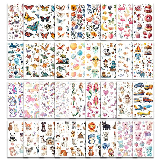 Tattoos for Kids, 350+ Mixed Styles (37 Sheets) Temporary Tattoos Stickers Set Gift for Girls and Boys, Space Dinosaur Animals Butterfly Tattoos for Kids Birthday Party Supplies