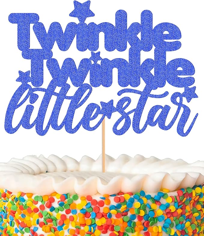 Twinkle Twinkle Little Star Cake Topper - Glitter Dark Blue Baby Shower Party Cake Decoration, Perfect for Gender Reveal Party, 1st birthday Party or Photo Booth Props (Dark Blue)
