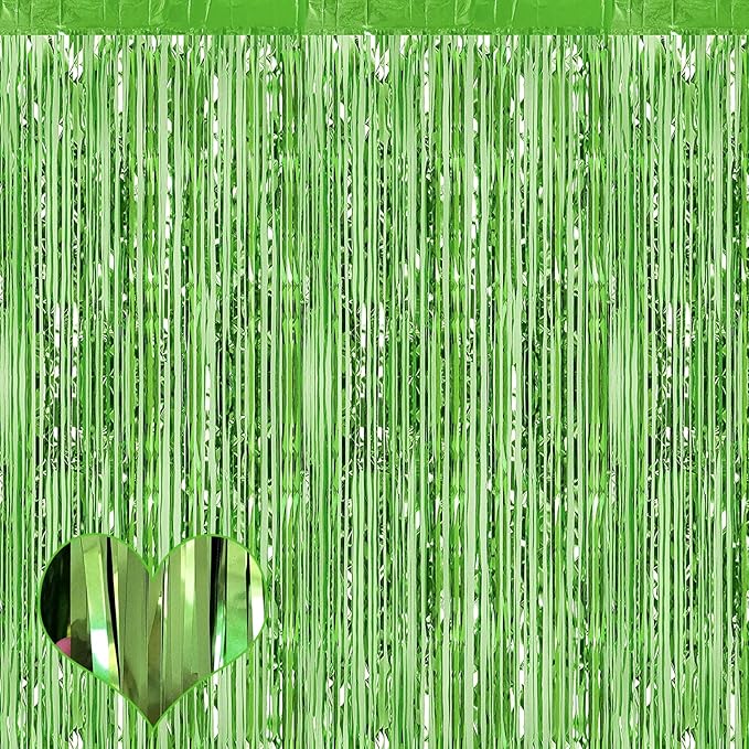 4 Pack Fringe Curtain Backdrop, 3.2Ft x 9.8Ft Light Green Metallic Tinsel Foil Fringe Streamers Background for Photo Booth Birthday Wedding Baby Shower Carnival Easter Mother’s Day Party Decorations