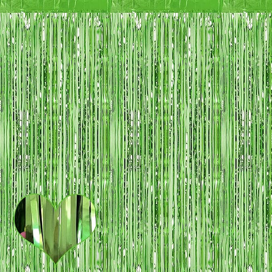 4 Pack Fringe Curtain Backdrop, 3.2Ft x 9.8Ft Light Green Metallic Tinsel Foil Fringe Streamers Background for Photo Booth Birthday Wedding Baby Shower Carnival Easter Mother’s Day Party Decorations