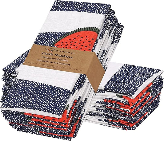 RUVANTI Cloth Napkins Set of 12 Cotton 100%, 18x18 Inches Napkins Cloth Washable, Soft, Absorbent. Cotton Napkins for Parties, Christmas, Thanksgiving, Weddings, Dinner Napkins Cloth - Watermelon