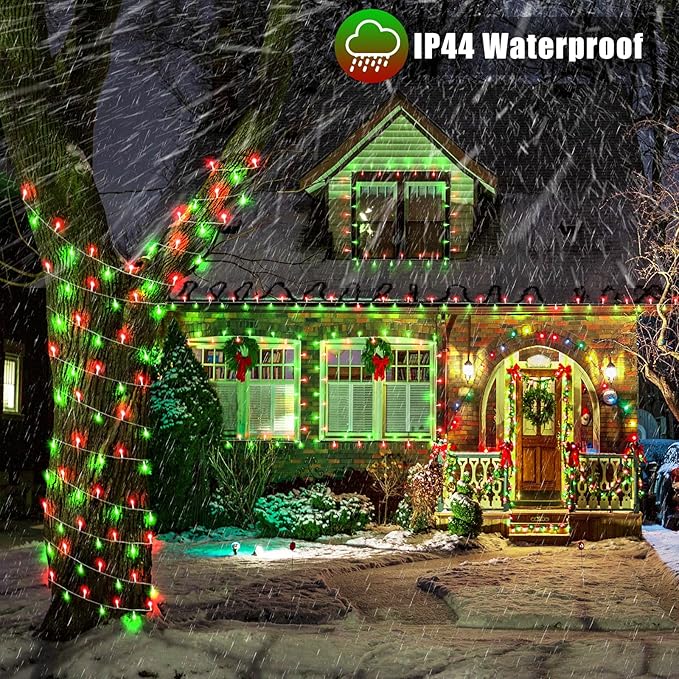 Vivideal 200 LED Red and Green Christmas Lights - 66ft String Lights Indoor Clear Wire 8 Modes Plug in Waterproof Fairy Light with Timer Memory for Indoor Outside Bedroom Home Party Decorations