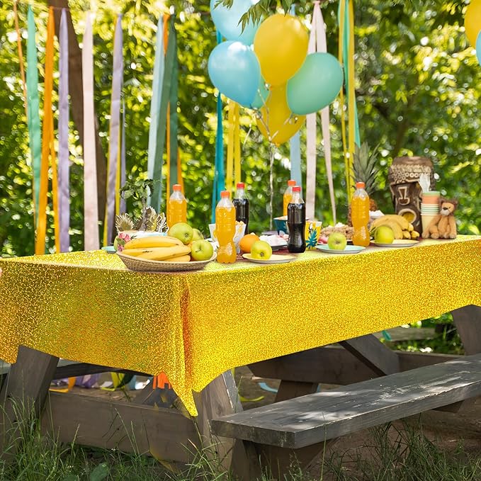 2 pcs Gold Holographic Party Tablecloths 40" x 108" Laser Shiny Table Cloths Plastic Glitter Foil Table Cover for Christmas Wedding Graduation Baby Shower 1920s Birthday Party Anniversary Supplies