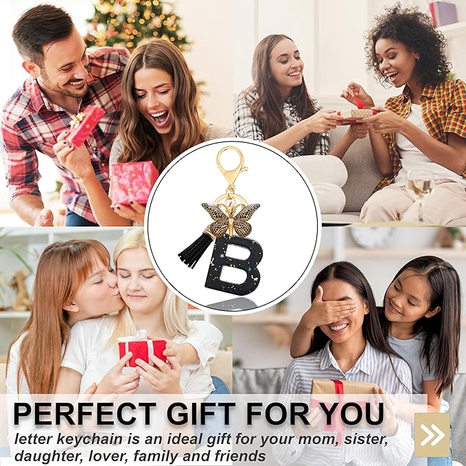 Initial Letter Keychain, Butterfly Keychain Cute Resin, Initial Keychain Backpack Charms, Key chain for Women, Girls