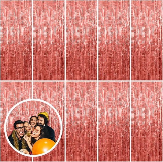 10 Pack Rose Gold Fringe Curtain Backdrop Birthday Bachelorette Party Decorations Metallic Tinsel Streamers Foil Backdrop Christmas Graduation Wedding New Year Party Decorations