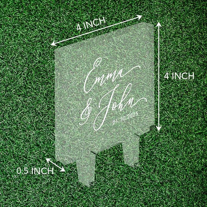 Andaz Press Modern Simple Script With Date Custom Wedding Cake Topper, Acrylic Square Personalized Couple Cake Topper