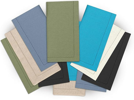 Ruvanti Premium Linen Napkins Set of 12-20x20 Inch, Classic Hemstitch, Mitered Corner Cloth Napkins - Soft, Elegant Dinner Napkins Cloth Washable for Weddings, Parties, Everyday Use - Multi Color