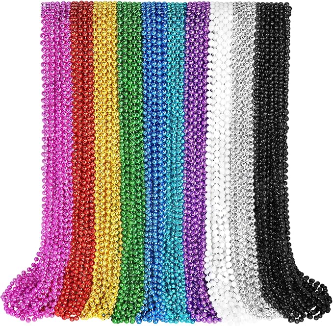 100 PCS Mardi Gras Beads Necklaces, 10 Colors 33 Inch Colorful Bead Necklaces Bulk Party Beads Necklace Round Beaded Necklaces for Mardi Gras, St. Patrick's Day, Christmas, Carnival Party Favor
