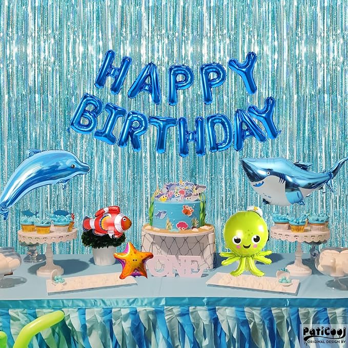 Light Blue Streamers Party Decorations - Thicken 2 Pack 3.2 x 8.2 FT - Blue Foil Fringe Backdrop Curtains for Birthday, Baby Shower, Bachelorette, Frozen, Pool, Under the Sea, Beach Party Decorations