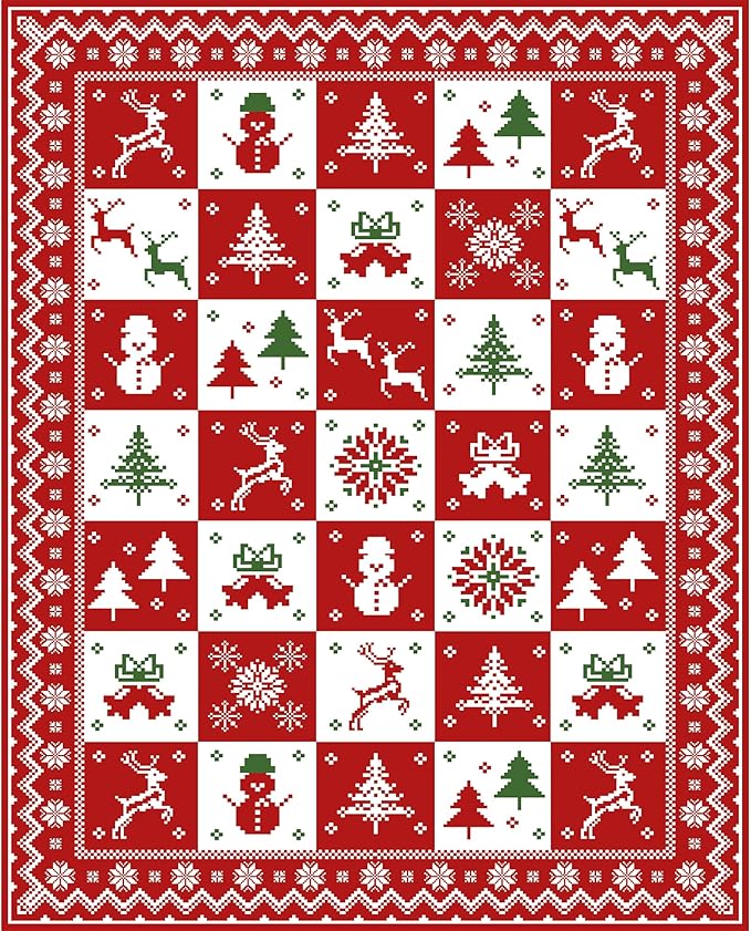Christmas Area Rug 8x10 for Living Room, Washable Rug for Bedroom, Christmas Home Decor, Holiday Print Carpet, Low Pile Non Slip Mat with Rubber Backing, Red White Checkerboard