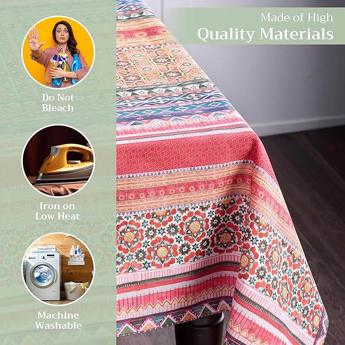 Maison d' Hermine Table Cloth Rectangle Table 100% Cotton 70 x 140 Inches Fall Tablecloth Reusable Everyday Use for Thanksgiving Christmas Decorations Dining Farmhouse Party (Ispahan)