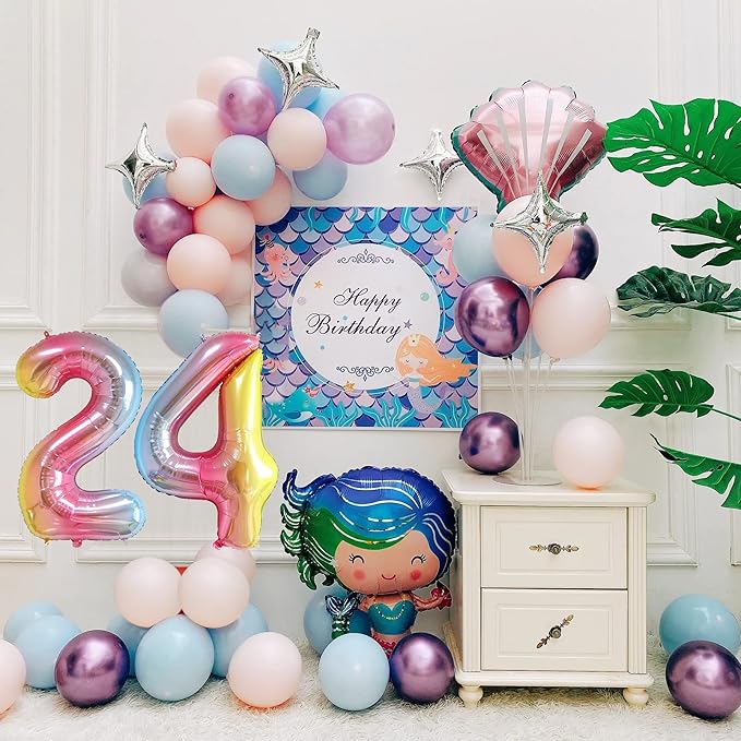 Smlpuame 40 Inch Number Balloons 0-9 Rainbow Gradient Large Number 24 Balloons, Digital Balloons for Birthday Party Celebration Decorations, Helium Foil Number Balloons for Wedding Anniversary