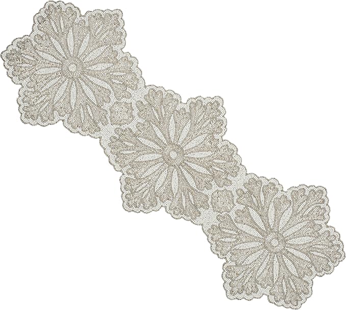 Beaded Table Runner - Elegant & Versatile Dining & Kitchen Linen for Home Decor, Weddings, Parties, Special Occasions, Modern Table Decoration & Luxury Festive Accessory White Silver - CLEENTABLE