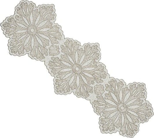 Beaded Table Runner - Elegant & Versatile Dining & Kitchen Linen for Home Decor, Weddings, Parties, Special Occasions, Modern Table Decoration & Luxury Festive Accessory White Silver - CLEENTABLE