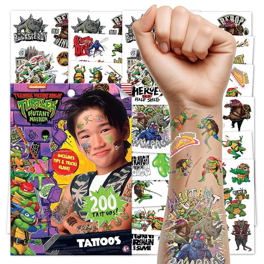 Teenage Mutant Ninja Turtles Temporary Tattoos for Kids 200 pack - TMNT tattoos. Made in the USA w Certified Safe Ink. Kids Birthday Party Supplies & Party Favors.