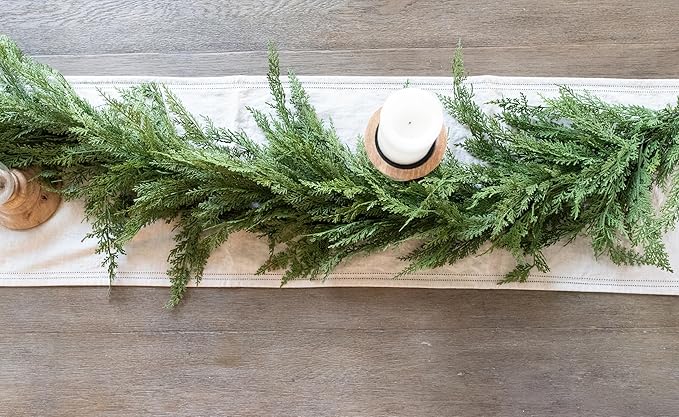 9ft Extra Full Real Touch Cedar Garland Artificial Realistic 9 ft, Faux Cedar Garland Realistic, Thick Realistic Christmas Garland for Mantle, Stairs, Table, Real Touch Garlands Fireplace