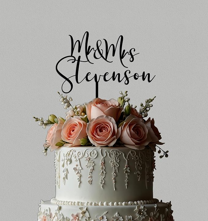 Personalized Gold Wedding Cake Topper – Custom Rustic Mr & Mrs, Anniversary or Any Wording