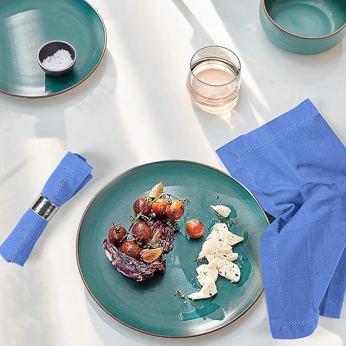 Palisa Cloth Dinner Napkins with Hemstitched Detailing & Mitered Corners Set of 12 (18x18 Inches) Light Blue - Cotton Reusable Dinner Napkins - Perfect for Weddings & Everyday Use