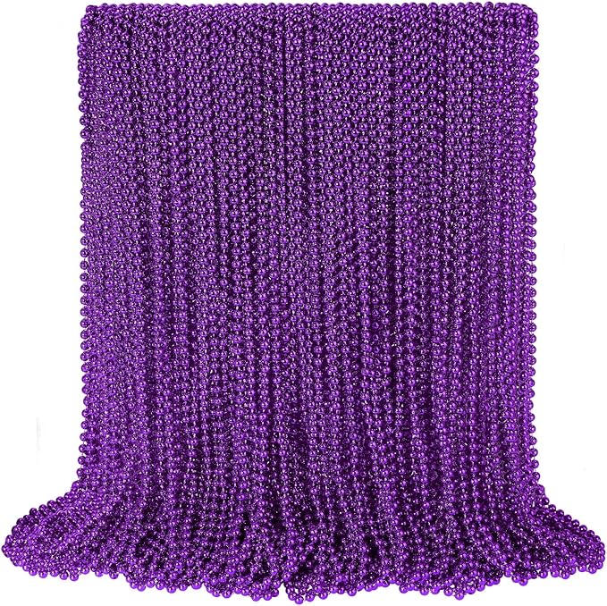 SHAOQINLIN 100 PCS Purple Mardi Gras Beads, Purple Beads Necklaces 33" Metallic Beaded Costume Necklaces Party Necklaces for Halloween Mardi Gras Parade Throws Wedding Birthday Party Favors