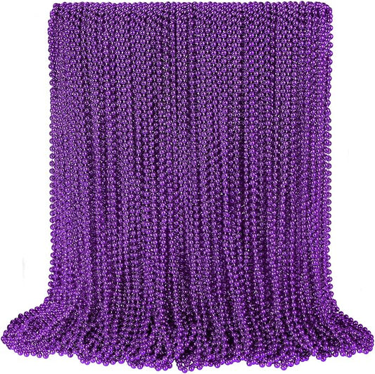SHAOQINLIN 100 PCS Purple Mardi Gras Beads, Purple Beads Necklaces 33" Metallic Beaded Costume Necklaces Party Necklaces for Halloween Mardi Gras Parade Throws Wedding Birthday Party Favors