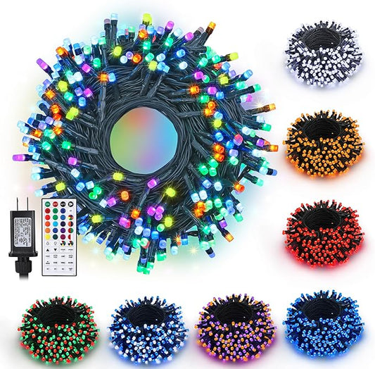 Color Changing Christmas String Lights, 115ft 300 LED Christmas Lights Outdoor with Remote, Plug in RGB String Lights - Red White Lights for Home Yard Garden Indoor Outdoor Decorations