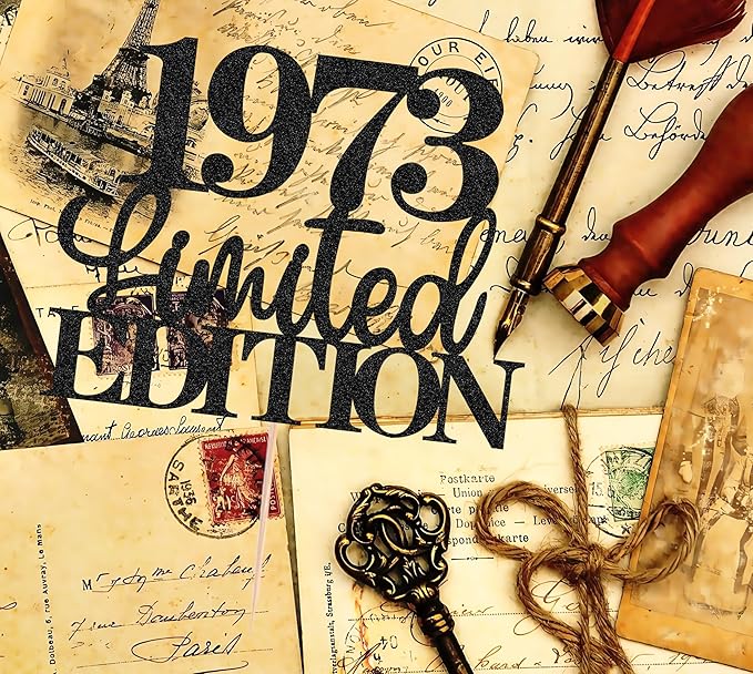 Limited EDITION 1973 Cake Topper - Black Glitter Happy 52nd Birthday Party Cake Decoration Supplies, Cheer to 52 Years Cake Bunting Decor for 52nd Birthday Party Photo Booth Props