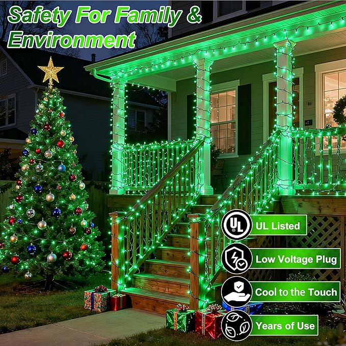 340 LED 90FT Christmas String Lights Outdoor, 12 Pro Modes and Timer Memory & Brightness, Plug in Outdoor Waterproof Clear Wire Twinkle Light for for Xmas Yard Tree Wedding Party Decor (Green)