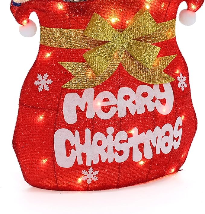 LuxenHome 3.5FT Lighted Christmas Outdoor Decorations, Colorful Santa's Gift Bag Indoor & Outdoor Holiday Yard Decor with 60 LED Lights, Plug-in Xmas Ornament for Holiday, Porch, Lawn, Garden Display