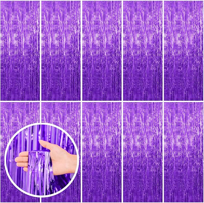 10 Pack Purple Backdrop Tinsel Streamers Foil Fringe Backdrop Halloween Party Decorations Purple Backdrop Curtain Birthday Graduation Bachelorette Christmas New Year Party Decorations