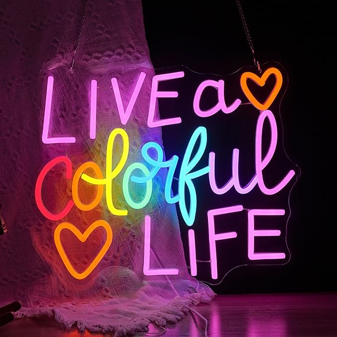 Live a Colorful Life Neon Sign for Wall Decor Positive Letter Neon Light Colorful Light Up Sign for Bedroom Classroom Party Club Office Pub Salon (12.6 * 15.4 In)