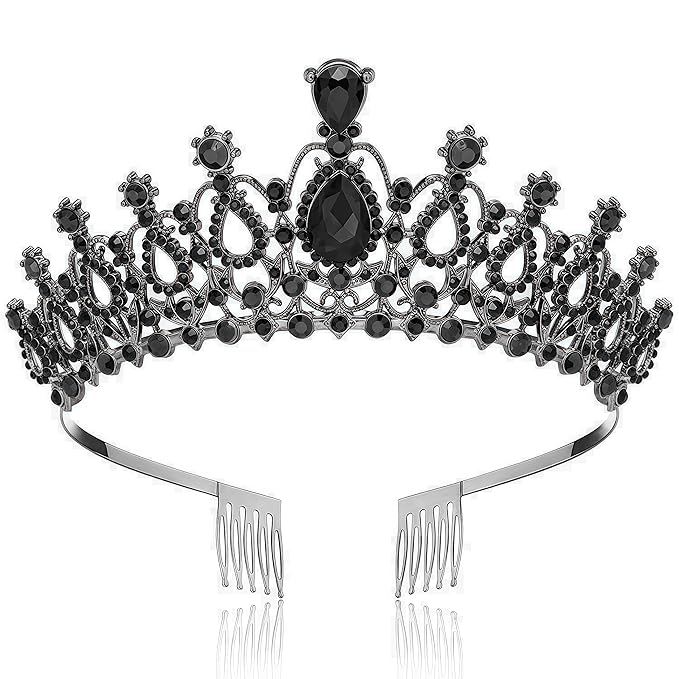 Tiara Crown for Women, Headband Hair Accessories for Birthday Wedding Party Costume (C-Black)