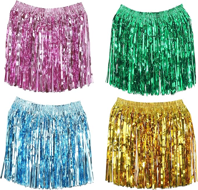 GREATRIL Foil Fringe Skirts Skirts for Birthdays Cheeleading Dance Performances - 4 Packs