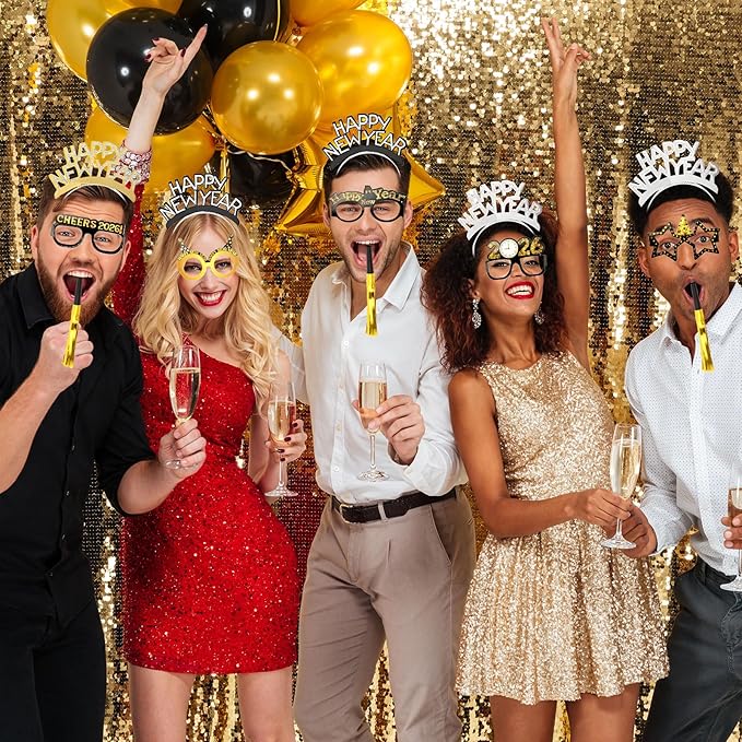 36Pcs 2026 New Year Eve Party Supplies,Happy Next Year Headband Tiara,News Year Eyeglasses Prop,Fringed Noise Makers for 2026 New Years Party Favors