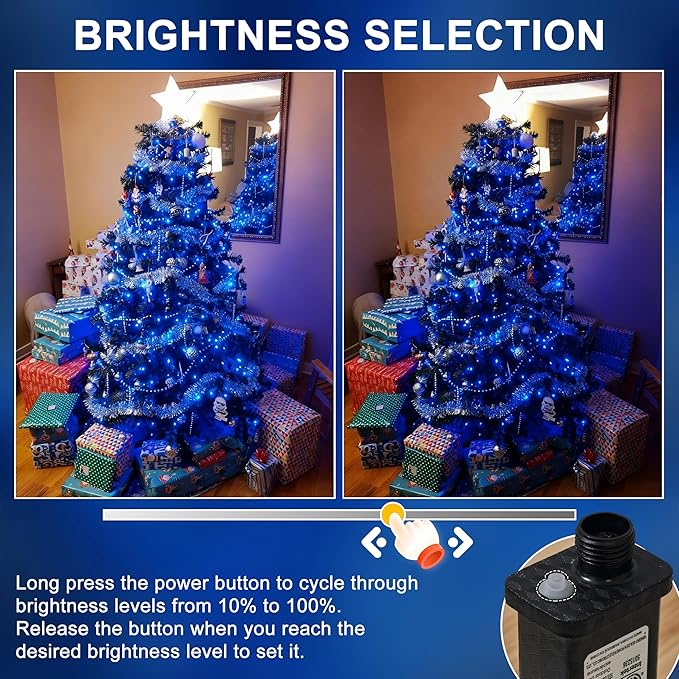 RPGT Christmas Light 1000 LEDs 336ft Green Cable Wire Fairy String Tree Twinkle Lights Plug in 12 Modes for Christmas Party, Outdoor, Garden, Wedding, Home Decoration (Blue)