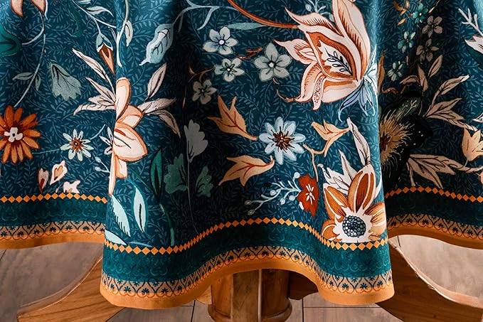 Maison d' Hermine Table Cloth Round Table 100% Cotton 69 Inches Fall Tablecloth Reusable Everyday Use for Thanksgiving Christmas Decorations Dining Farmhouse Party (Luxury Loft - Dark Teal)