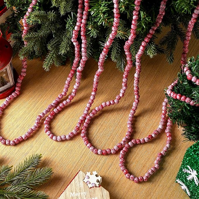 16 Feet Christmas Wood Bead Garland Wooden Bead Garland for Christmas Tree Holiday Decoration (Red, White)
