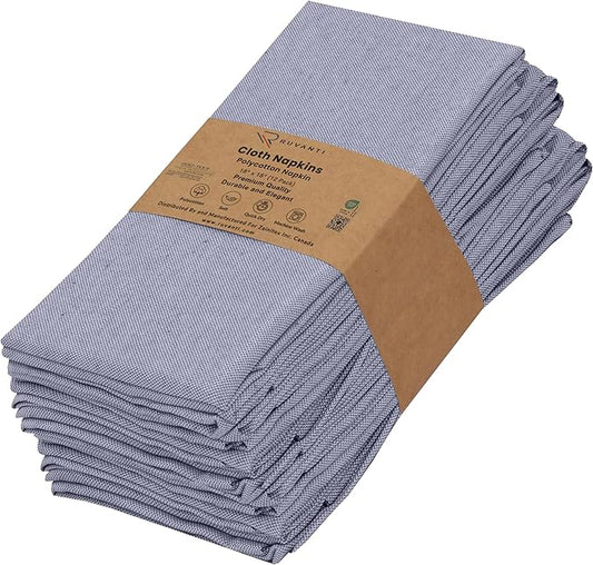 Ruvanti Cloth Napkins Set of 12, 18x18 Reusable Napkins Cloth Washable, Soft & Durable Table Napkin, Poly Cotton Fabric Dinner Napkins for Parties, Christmas, Thanksgiving, Weddings - Steel