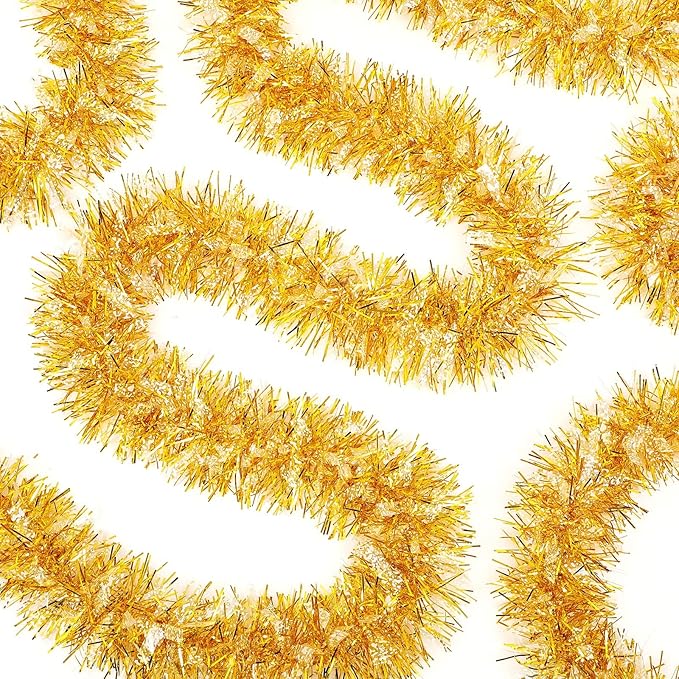 Dilunave 40 Feet Christmas Tinsel Garland Metallic Foil Twist Tinsel Garland Decoration for Christmas Tree, Wedding, Birthday and Party Hanging Decorations(Gold)