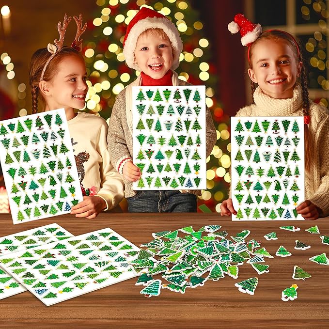 JULBEAR Christmas Tree Foam Stickers, 300 Pcs Bulk Self-Adhesive Christmas Tree Stickers for Arts Crafts Winter Christmas Xmas Tree Theme Party Favors Decoration Envelope Home DIY Supplies