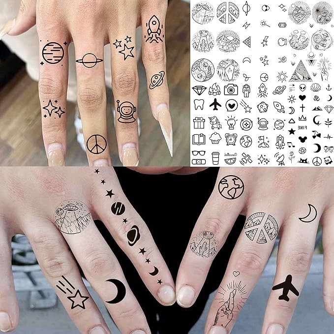 COKTAK 28 Sheets Outer Space Temporary Tattoos For Kids Women Men, 3D Fake Realistic Star Sun Moon Tattoo Stickers Boys Girls, Long Lasting Geometric Planets Universe Tattoos Neck Small Solar System