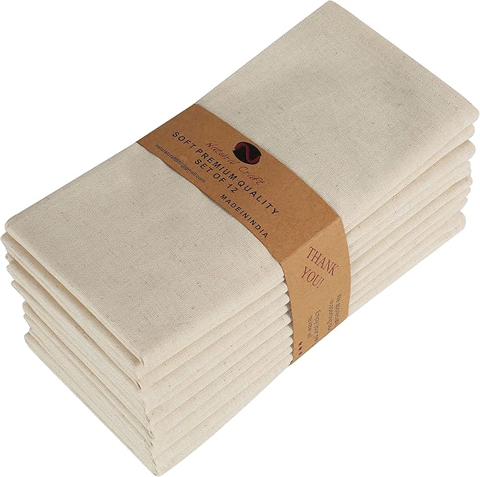Cloth Napkins Set of 12 Cotton Linen flax12 Pack Premium Quality, Reusable Washable Ideal for Farmhouse Party Wedding Spring Summer Easter - Perfect Everyday Use Ivory Natural