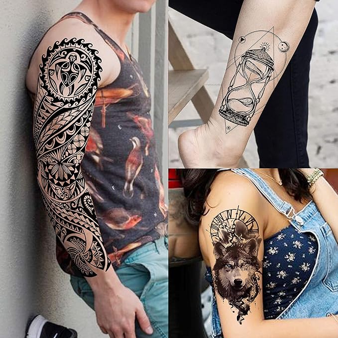 20 Sheets Extra Large Full Arm Temporary Tattoos For Men Adults, Tiger Snake Leopard Lion King Temporary Tattoos Sleeve For Women, Temp Waterproof Fake Tattoo Stickers For Kids Warrior Tatoos