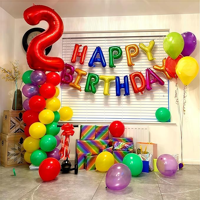 16 Inch Happy Birthday Banner Balloon - Rainbow Letters Foil Balloons, Self Inflating Multicolor Bunting for Kids Girls Boys Colorful Party Decorations