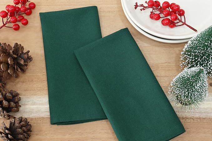PurpleEssences Set of 6 Cloth Dinner Napkins 100% Cotton 18x18 Inch - Soft Durable Washable - Ideal for Farmhouse Party Christmas Holiday Winter - Perfect Everyday Use Table Linen - Forest Green