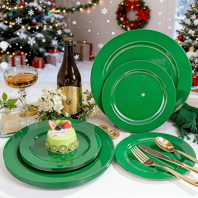 FLOWERCAT 60PCS Green Plates & St. Patrick's Day Plates - Heavy Duty Dark Green plates Disposable for St. Patrick's Party&Super Bowl- Include 30PCS 10.25" Dinner Plates & 30PCS 7.5" Dessert Plates