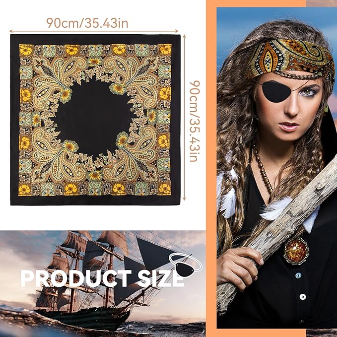 7pcs Women Pirate Costume Accessories for Men Pirate Head Scarf Necklace Belt Dress Accessories Renaissance