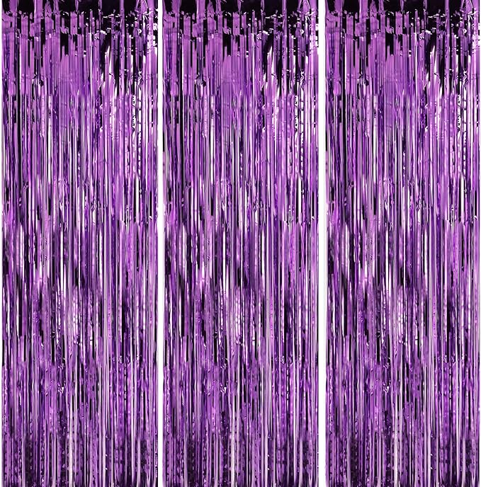 Crosize 5 Pack 3.3 x 9.9 ft Purple Foil Fringe Curtains Party Decorations, Purple Tinsel Curtain Backdrop for Parties, Door Streamers, Glitter Streamer Backdrop for Birthday Decoration