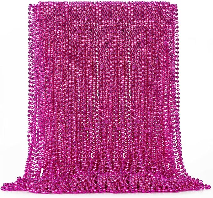 72PCS Bead Necklace, 33" Rose Red Bead Necklaces Bulk, Mardi Gras Beads Necklace Costume, Festival Parade Throw Accessories for Wedding Birthday Gender Reveal Party Events Supplies Decorations